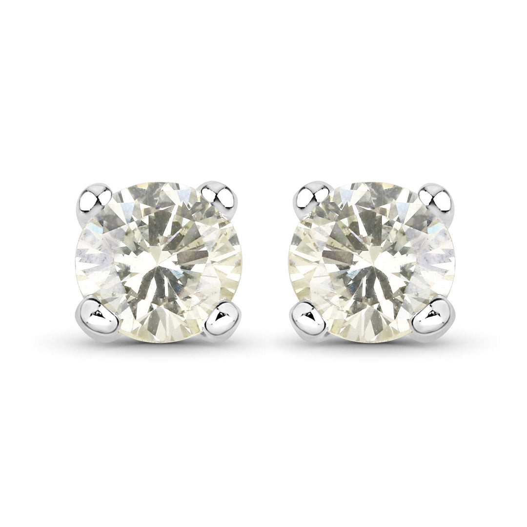 0.71 Carat Genuine White Diamond 14K White Gold Earrings