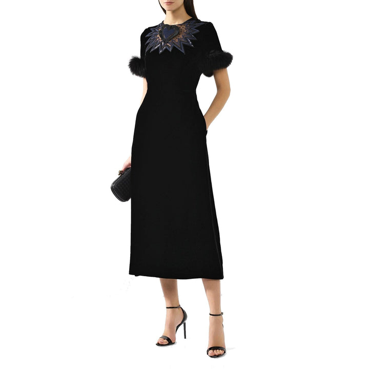 Fendi Fur Trim Velvet Midi Dress Women