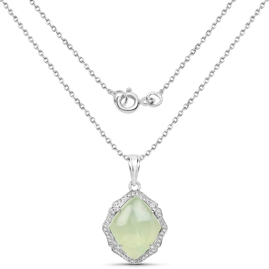 7.49 Carat Genuine Prehnite And White Topaz .925 Sterling Silver Pendant