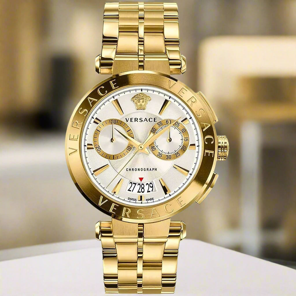 Versace men's gold tone chronograph day date Watches