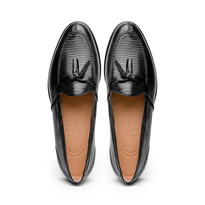 14-580-BLK FRANCO Teju Lizard Tassel Loafer, Black
