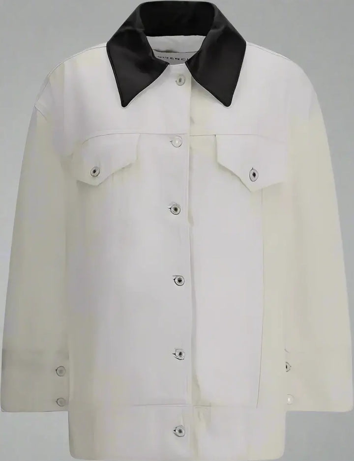 White jacket with black collar on a white background