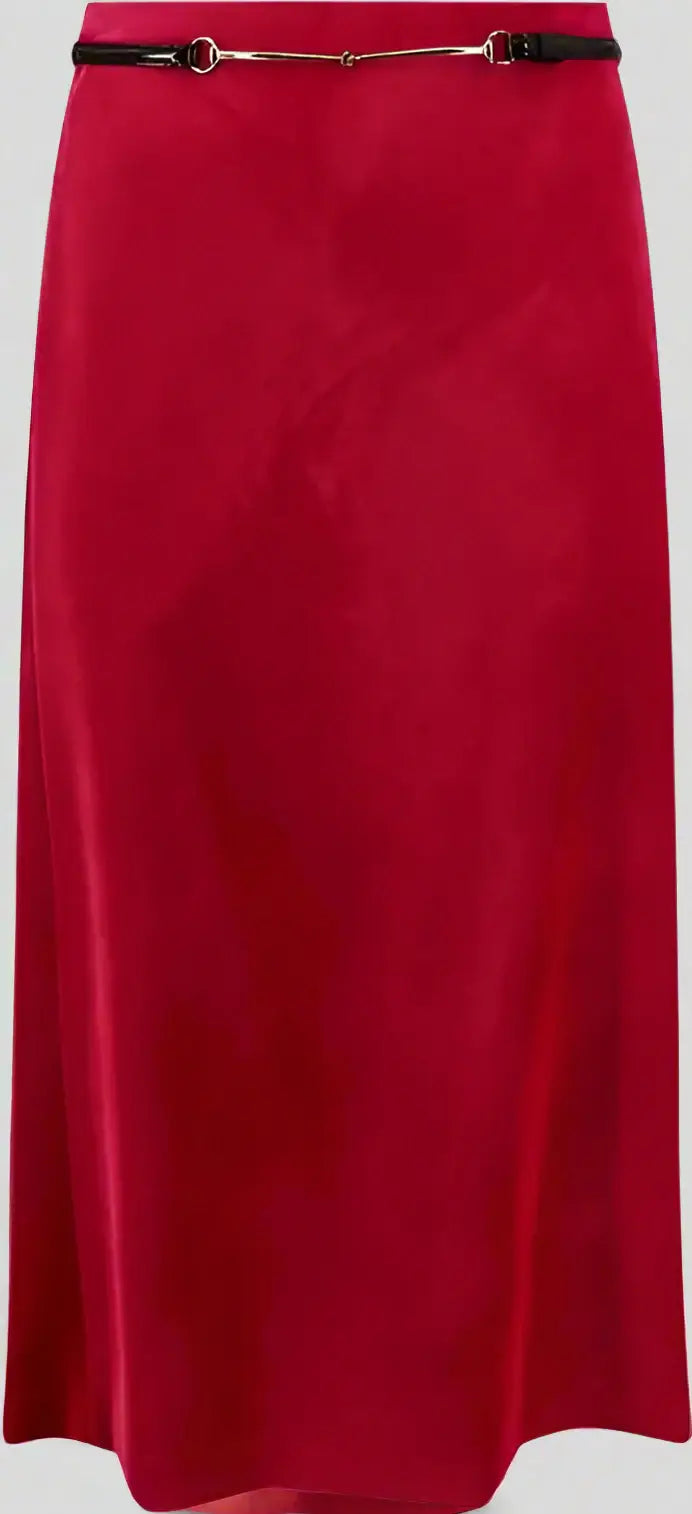 GUCCI red Velvet Bloom Midi Skirt with removable leather belt