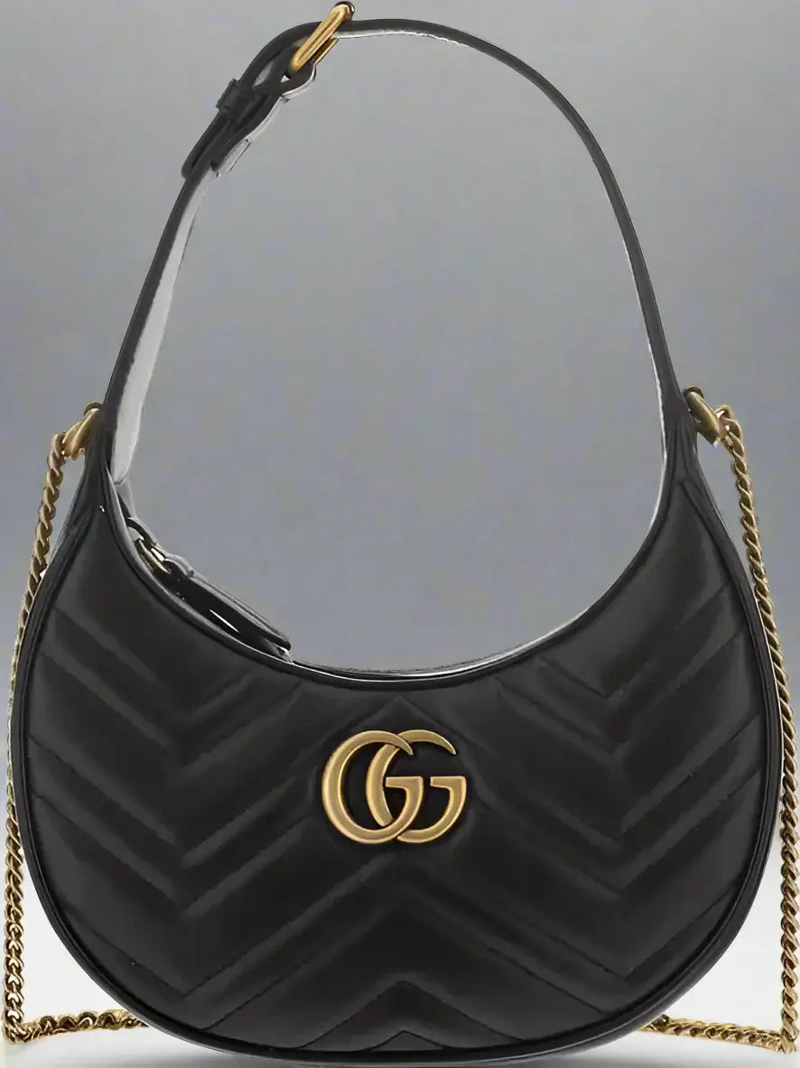 GUCCI women's black leather GG Marmont Mini Shoulder Bag