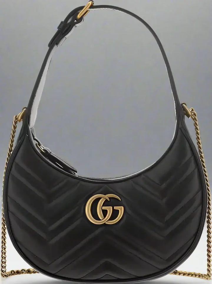 GUCCI women's black leather GG Marmont Mini Shoulder Bag