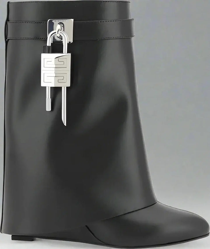 GIVENCHY women's black leather Shark Lock Ankle Boots