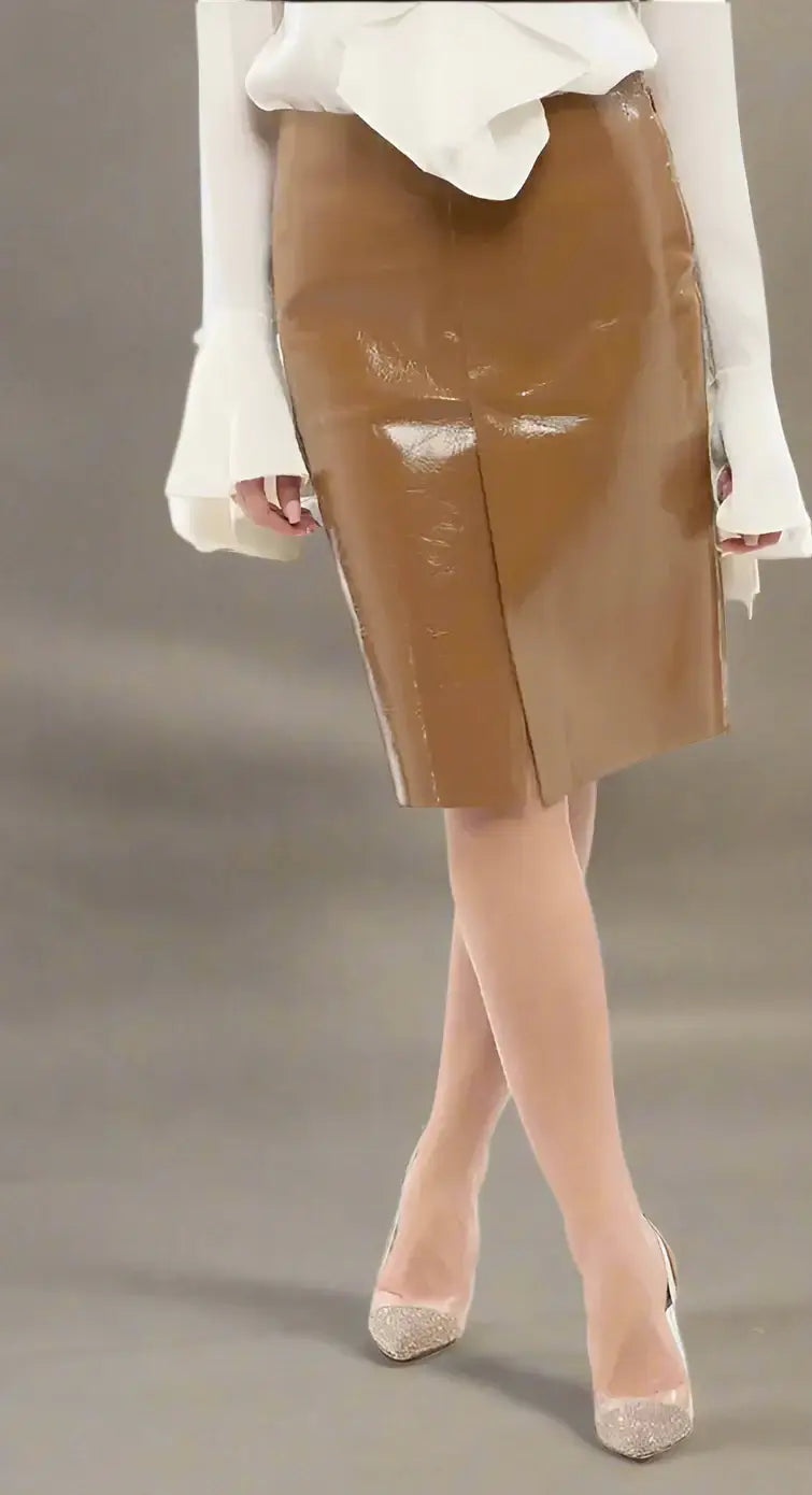 GUCCI brown Patent Leather Skirt with Slits