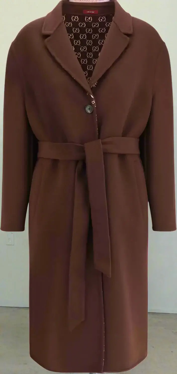 Brown coat with a belt on a white background