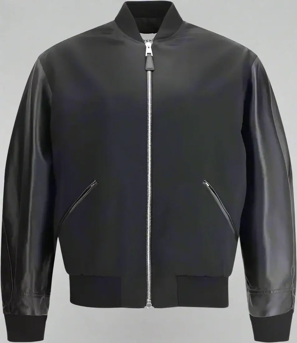 Black bomber jacket on a white background