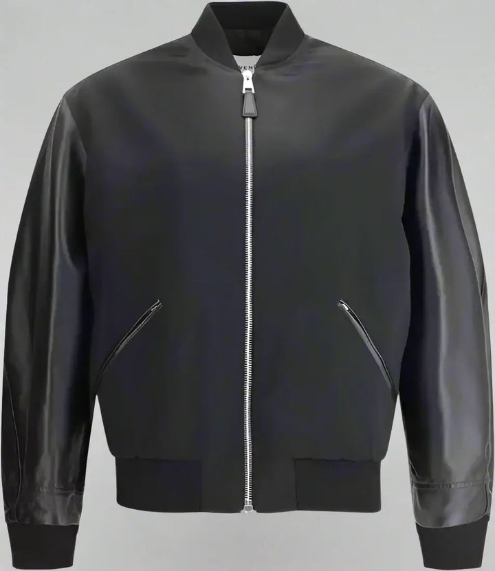 Black bomber jacket on a white background