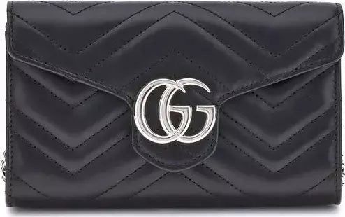 GUCCI GG women's black leather Marmont Wallet with Chain