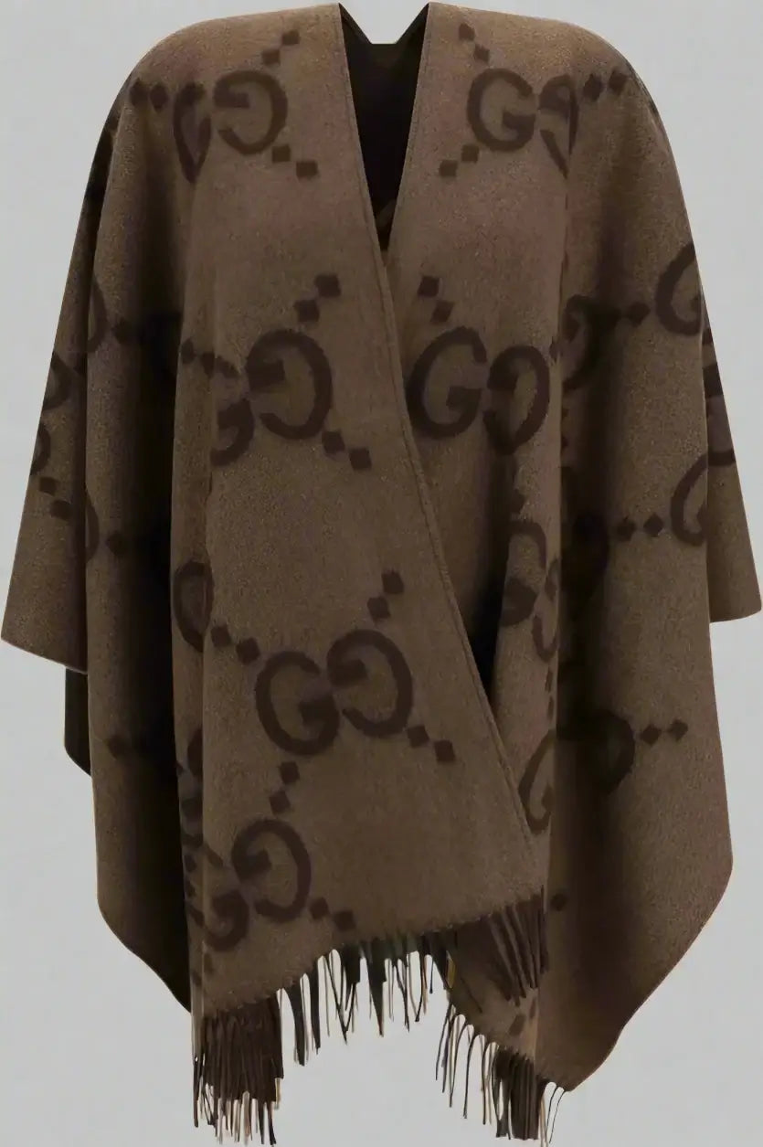 GUCCI women's brown Cashmere Cape with embossed logos