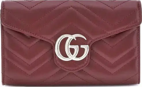 GUCCI GG women's burgundy leather Marmont Wallet with Chain