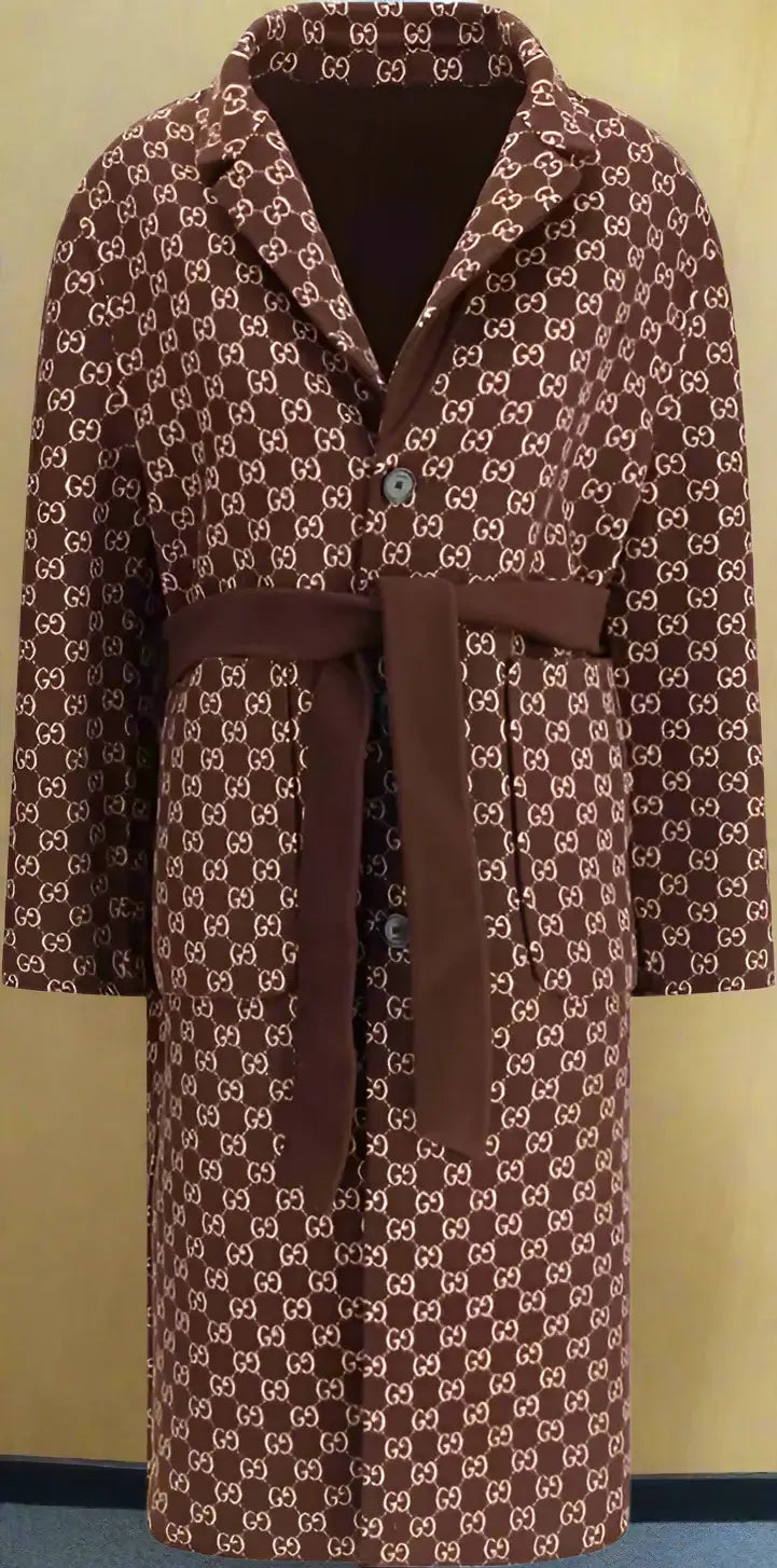 Brown patterned coat on a white background