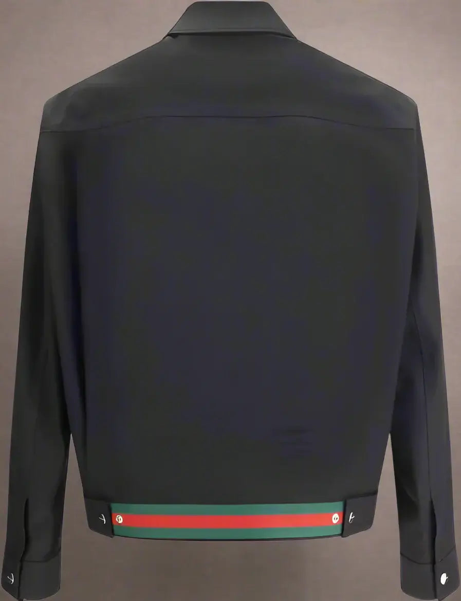 GUCCI men's black Cotton Jacket with rear waist GUCCI stripes