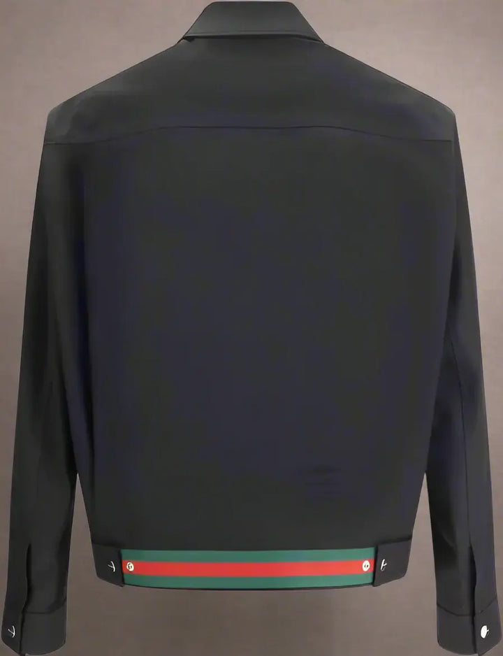 GUCCI men's black Cotton Jacket with rear waist GUCCI stripes