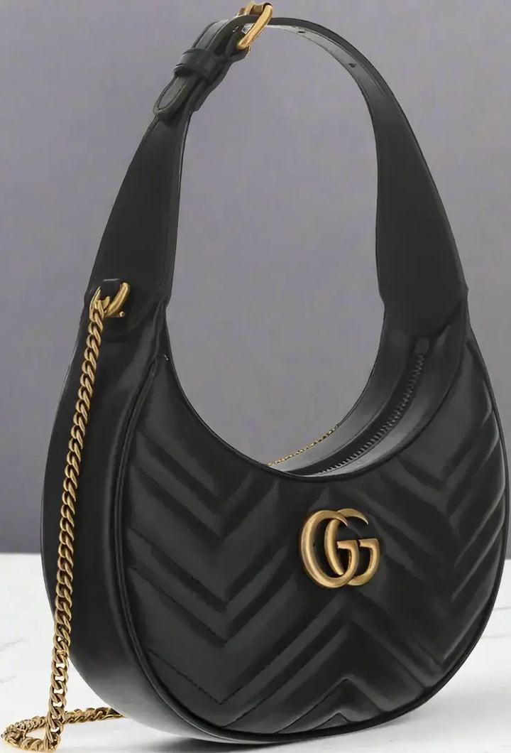 GUCCI women's black leather GG Marmont Mini Shoulder Bag