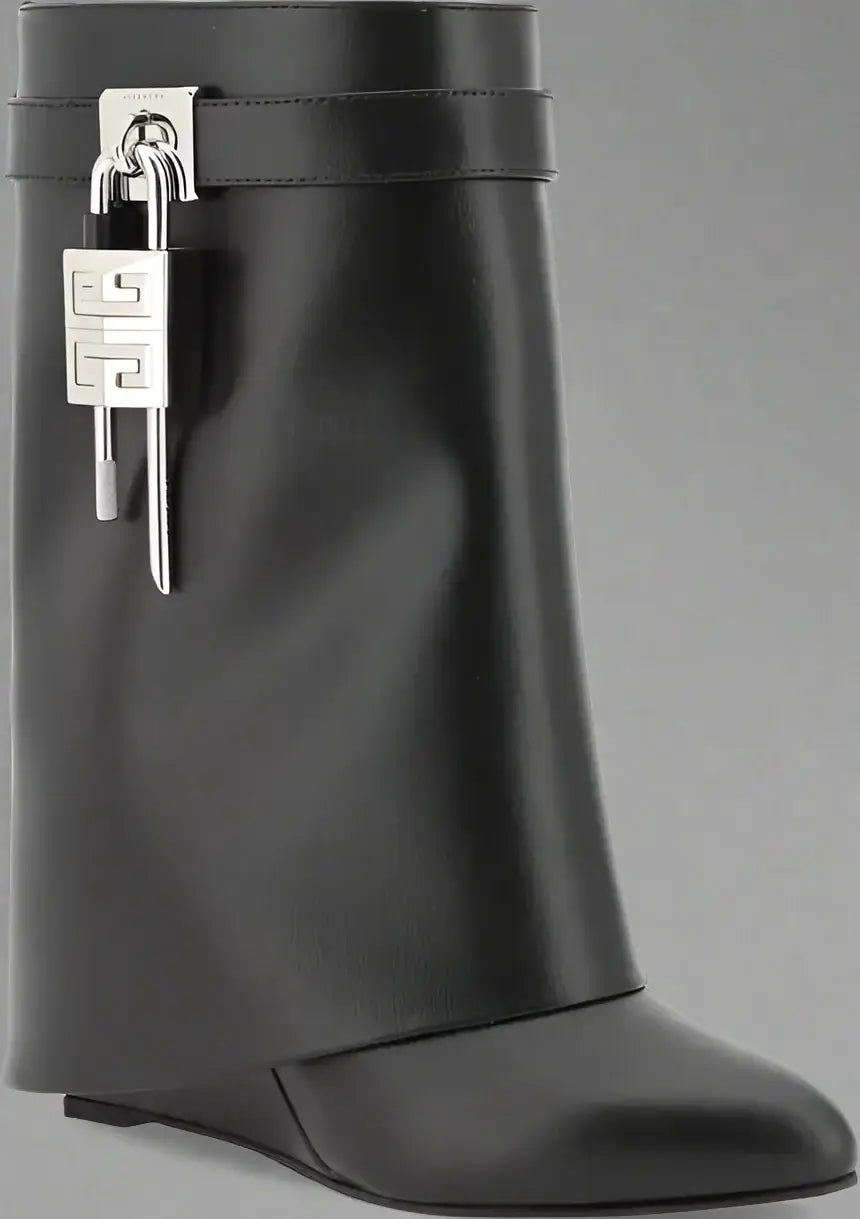 GIVENCHY women's black leather Shark Lock Ankle Boots