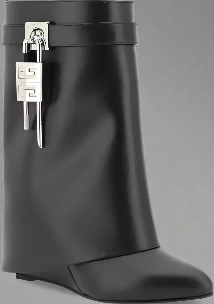 GIVENCHY women's black leather Shark Lock Ankle Boots