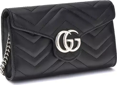 GUCCI GG women's black leather Marmont Wallet with Chain