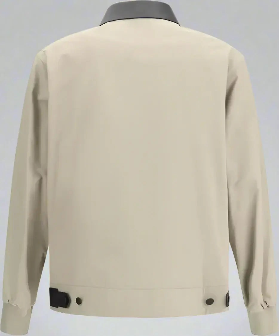 Beige jacket with black buttons on a white background