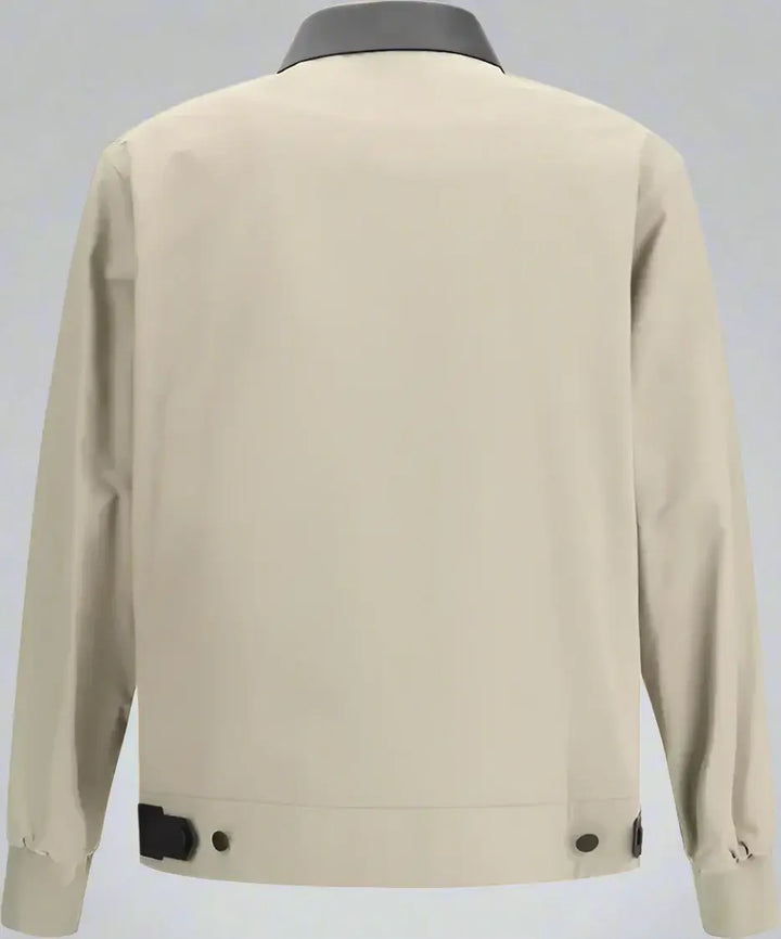 Beige jacket with black buttons on a white background