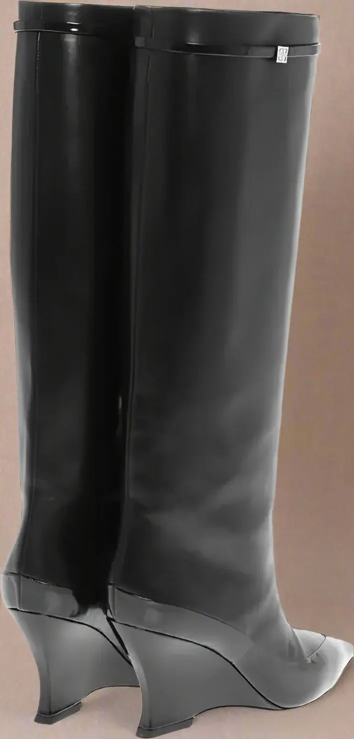 GIVENCHY women's black leather Wedge Heel RAVEN Leather Boots 9cm
