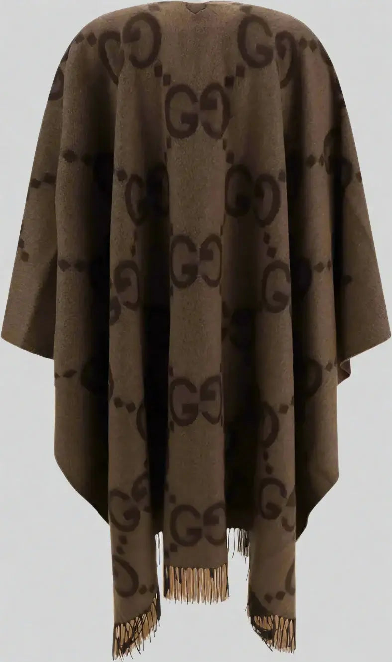 GUCCI women's brown Cashmere Cape with embossed logos