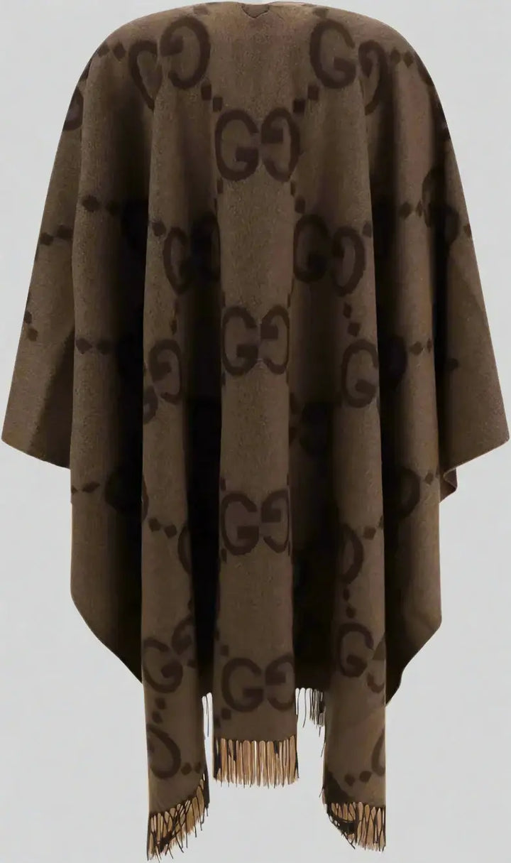 GUCCI women's brown Cashmere Cape with embossed logos