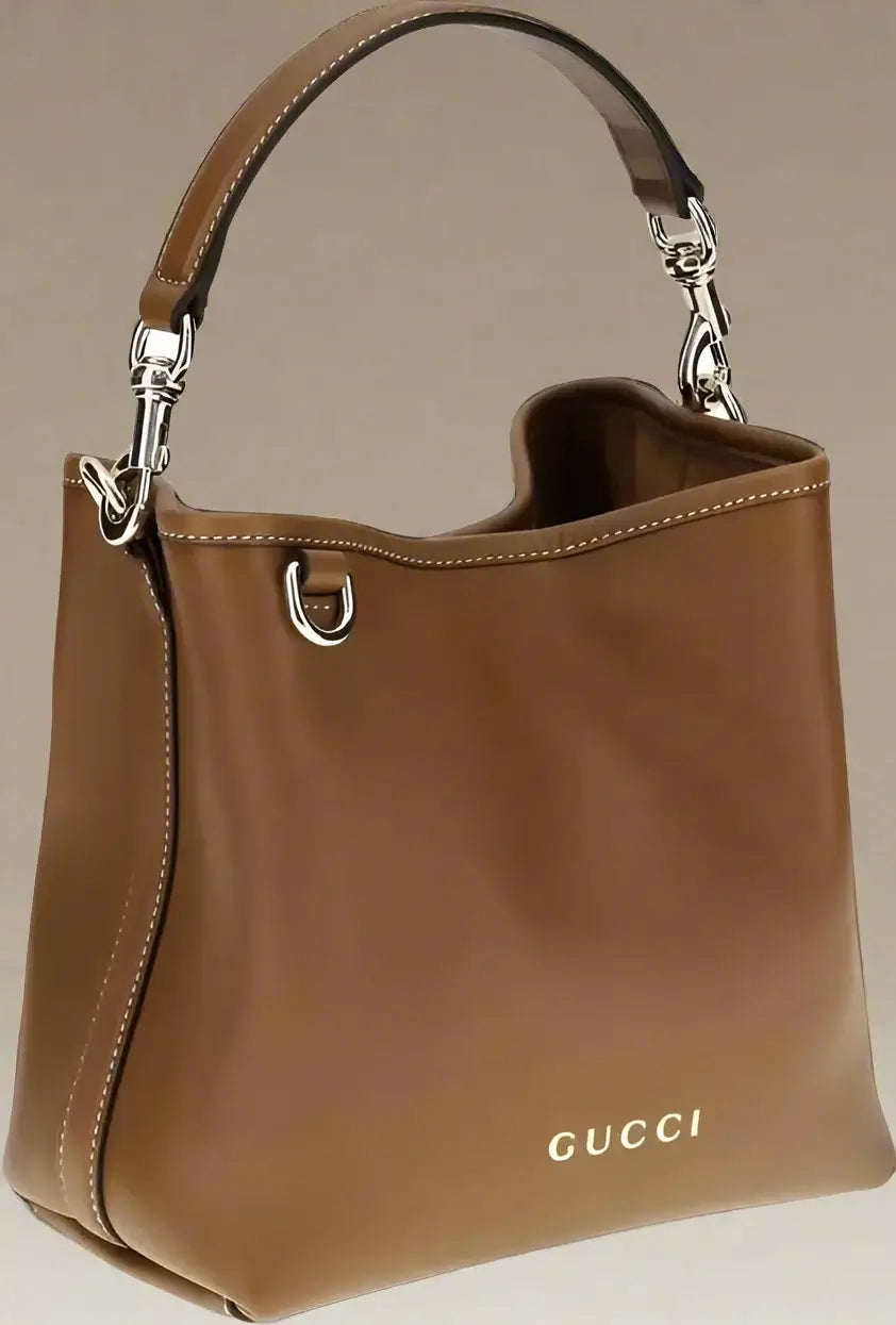 Gucci GG Emblem Leather Bucket Bag