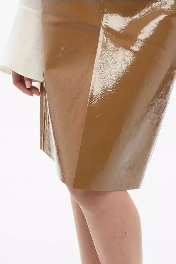 GUCCI brown Patent Leather Skirt with Slits