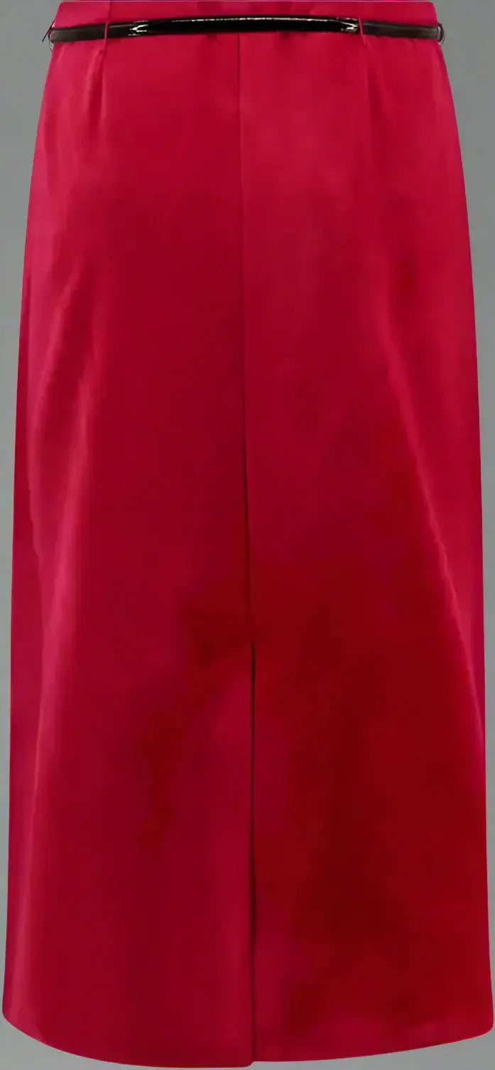 GUCCI red Velvet Bloom Midi Skirt with removable leather belt