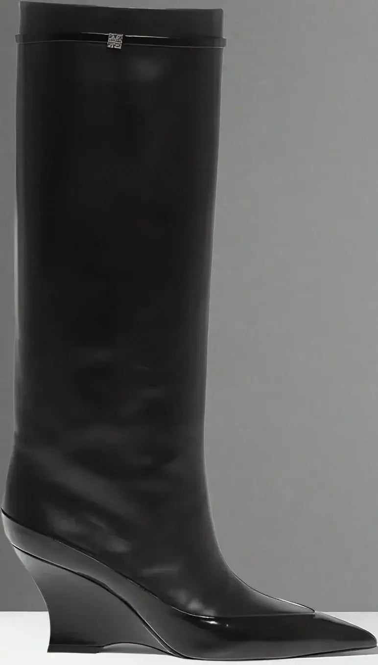 GIVENCHY women's black leather Wedge Heel RAVEN Leather Boots 9cm