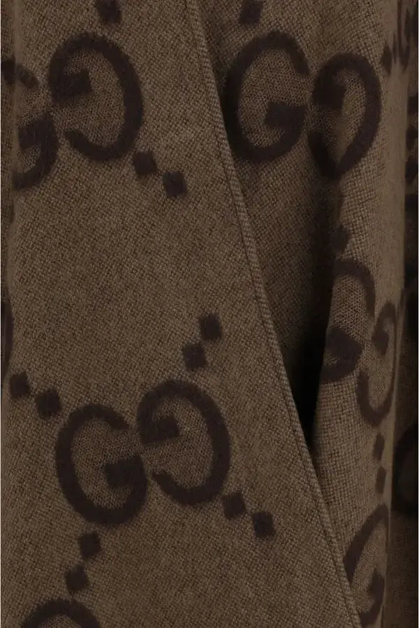 GUCCI women's brown Cashmere Cape with embossed logos