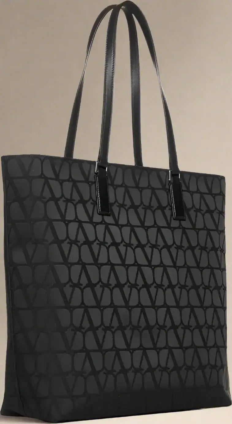 Black textured tote bag on a white background