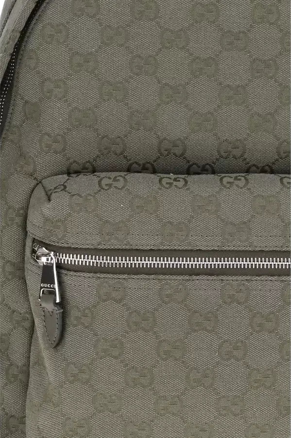 Gray backpack with Gucci monogram pattern