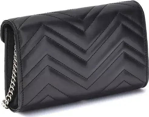 GUCCI GG women's black leather Marmont Wallet with Chain