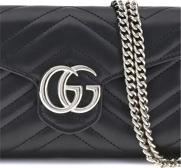 GUCCI GG women's black leather Marmont Wallet with Chain