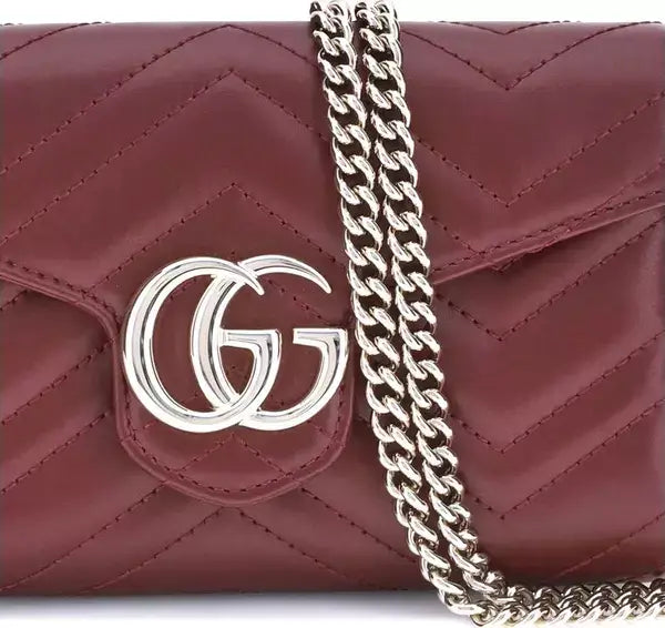 GUCCI GG women's burgundy leather Marmont Wallet with Chain