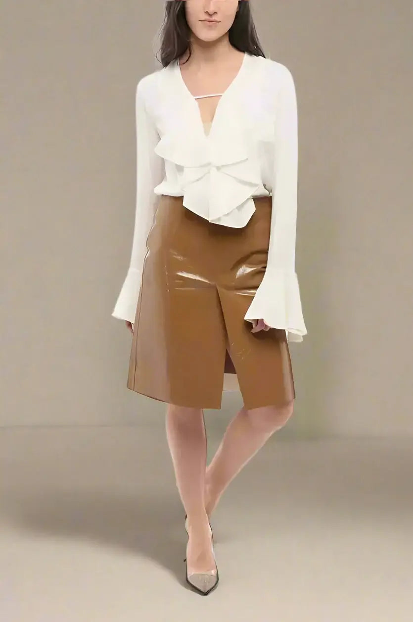 GUCCI brown Patent Leather Skirt with Slits