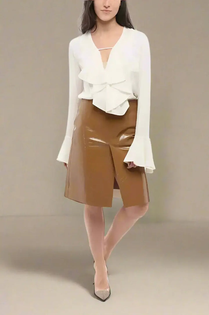 GUCCI brown Patent Leather Skirt with Slits