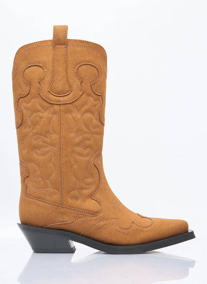 Ganni Women Mid Shaft Embroidered Western Boots