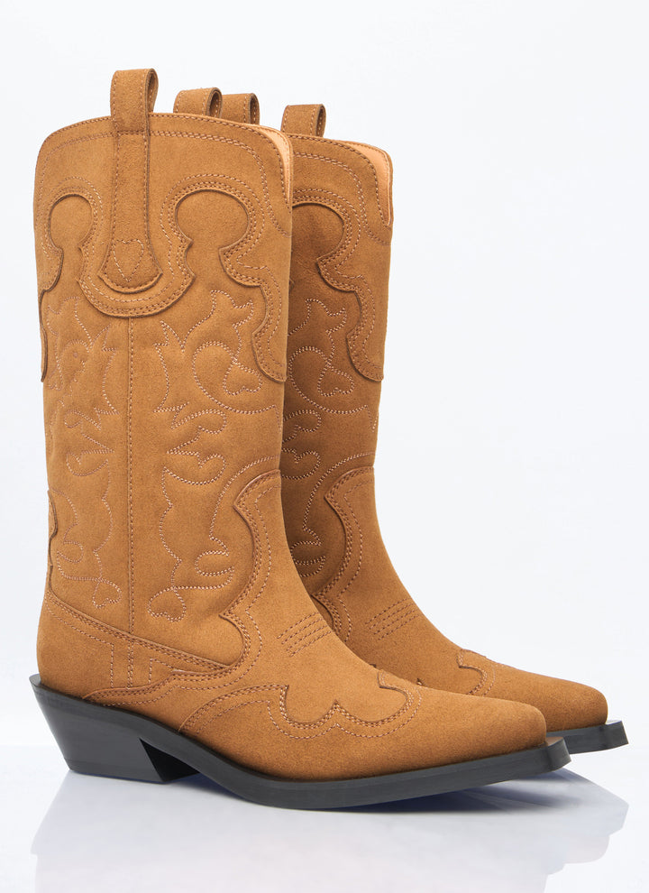Ganni Women Mid Shaft Embroidered Western Boots