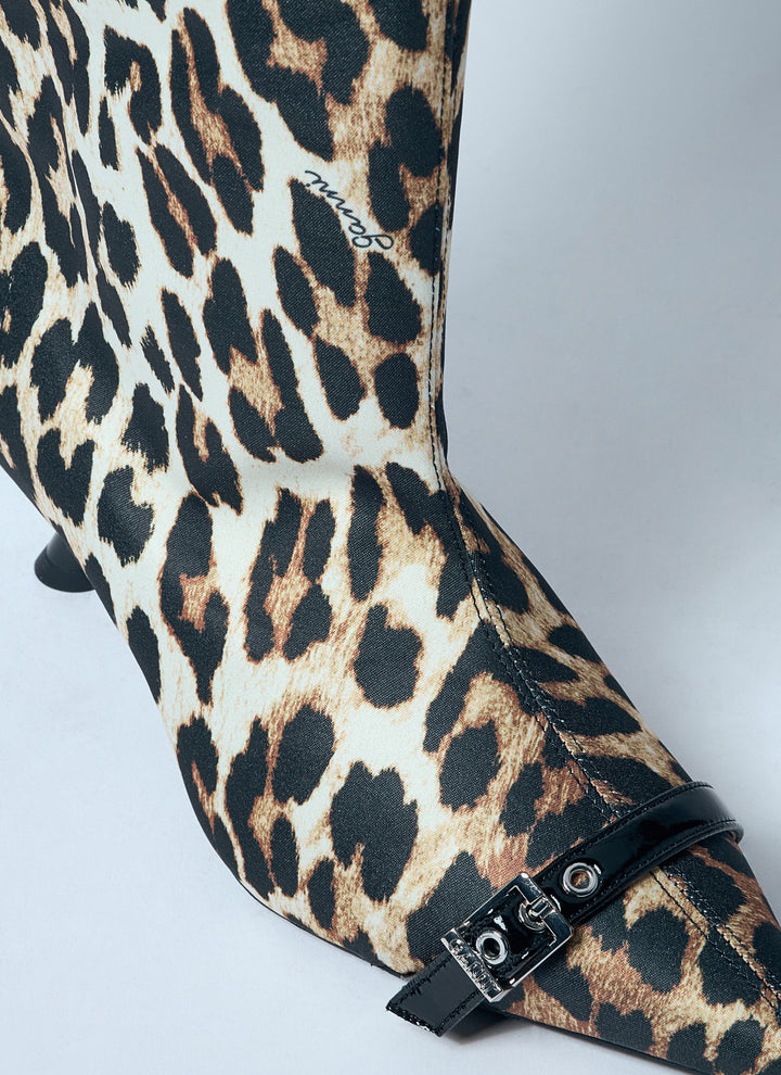 Ganni Women Leopard Eyelets Slouchy High Shaft Boots