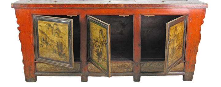 Gansu 85" Long Red Hand Painted Chinese Sideboard