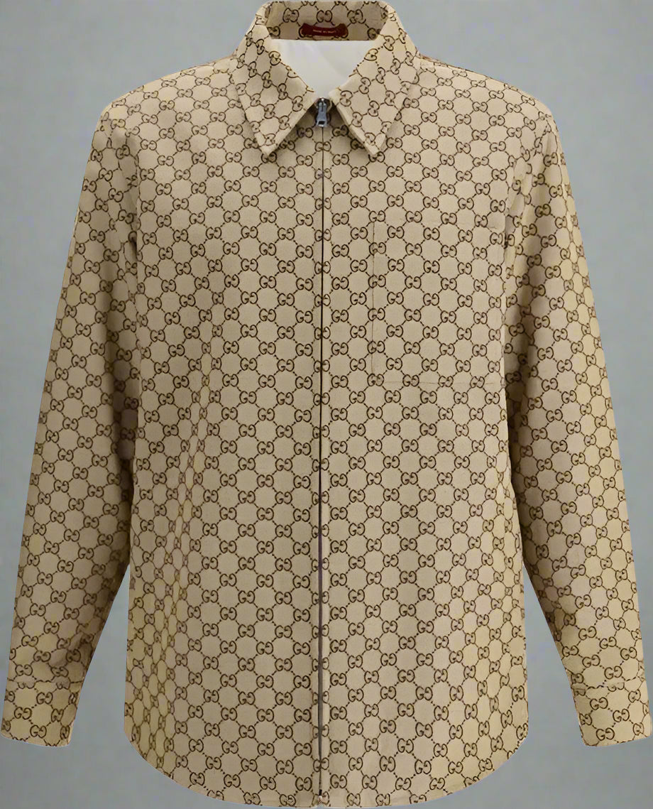 GUCCI BROWN MEN'S GG SHIRT JACKET
