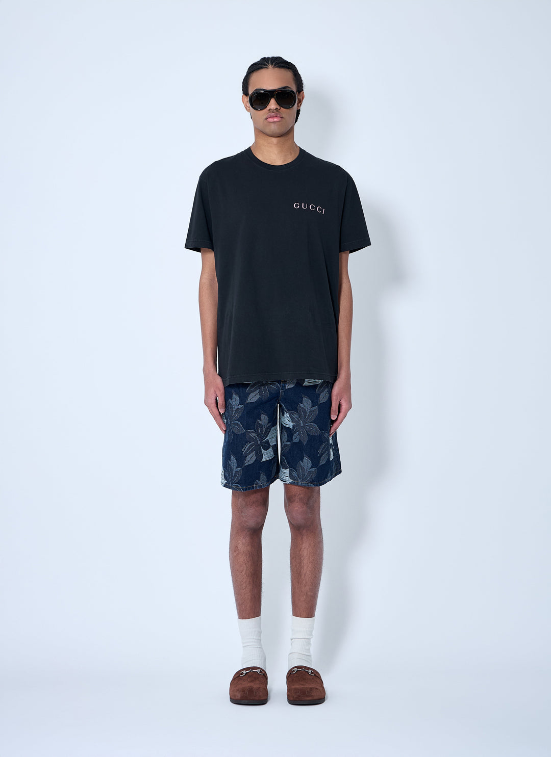 Gucci Men Denim Jacquard Shorts