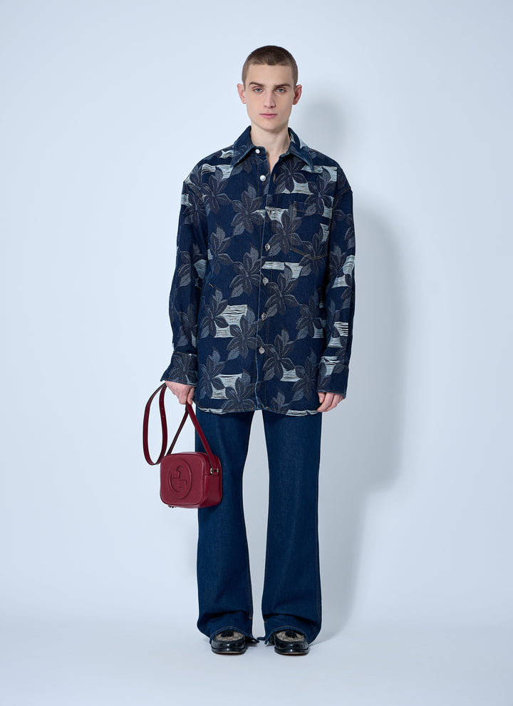 Gucci Men Floral Jacquared Denim Shirt