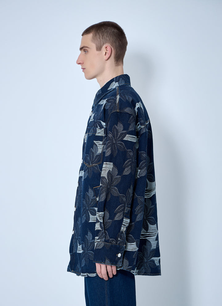 Gucci Men Floral Jacquared Denim Shirt