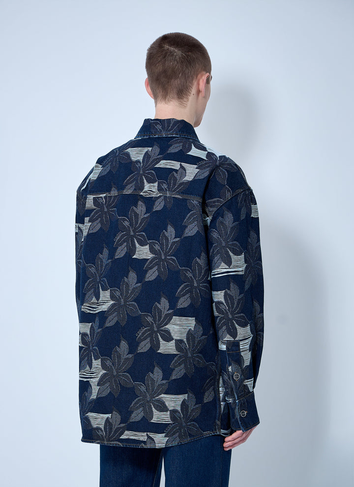 Gucci Men Floral Jacquared Denim Shirt